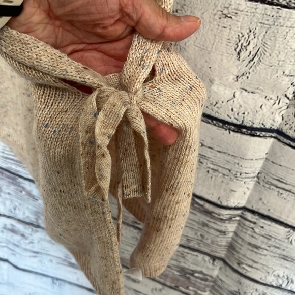 LOFT Oversized Flecked Blue Confetti Side Tie Cream Fall Poncho Size XS/S - Picture 9 of 13